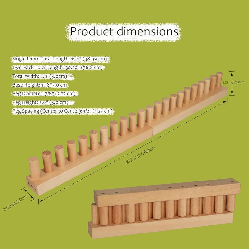 SRYBLT 2-Pack DIY Chunky Knit Blanket Loom, 30.2-inch Long Beech Wood Base with Solid Wood Pegs, Stackable for Portability, Expandable Connections, and Clear Coating (Without Brand Name) - Image 2